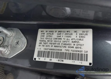 2008 Honda Accord 3.5 Ex-L из США, поврежденный, VIN 1HGCP36868A009008